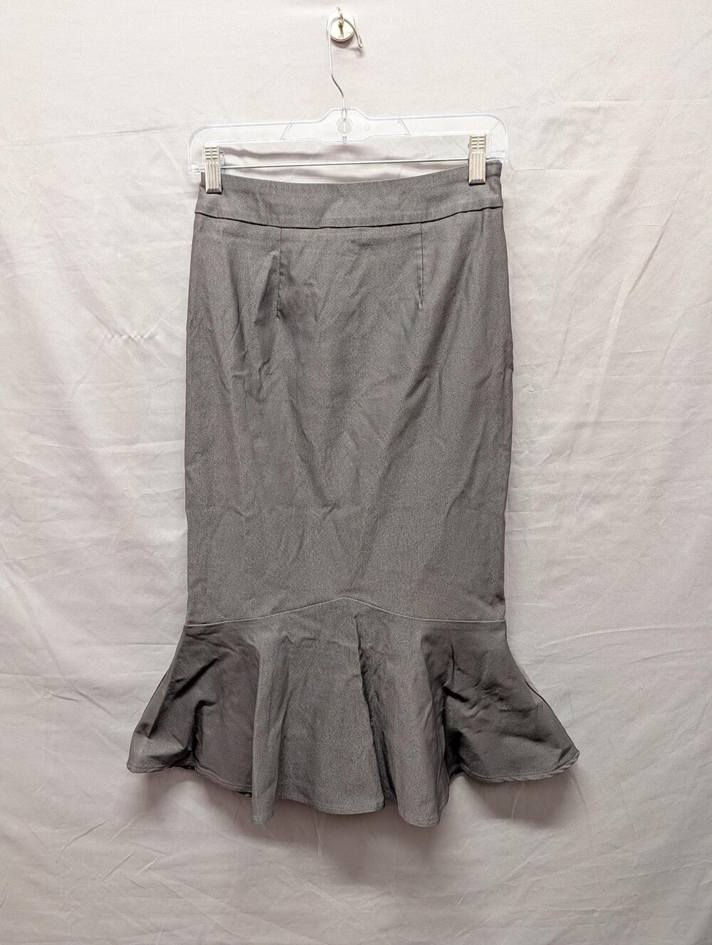 Kate Kasin Skirt Womens Small Gray Mermaid Ruffle Hem Pencil Midi Workwear